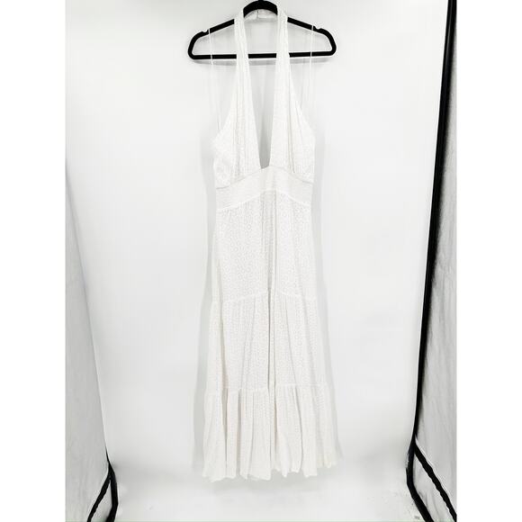 Alice + Olivia Lyndon White Cross Front Halter Eyelet Maxi Dress Size 14 - Picture 3 of 7